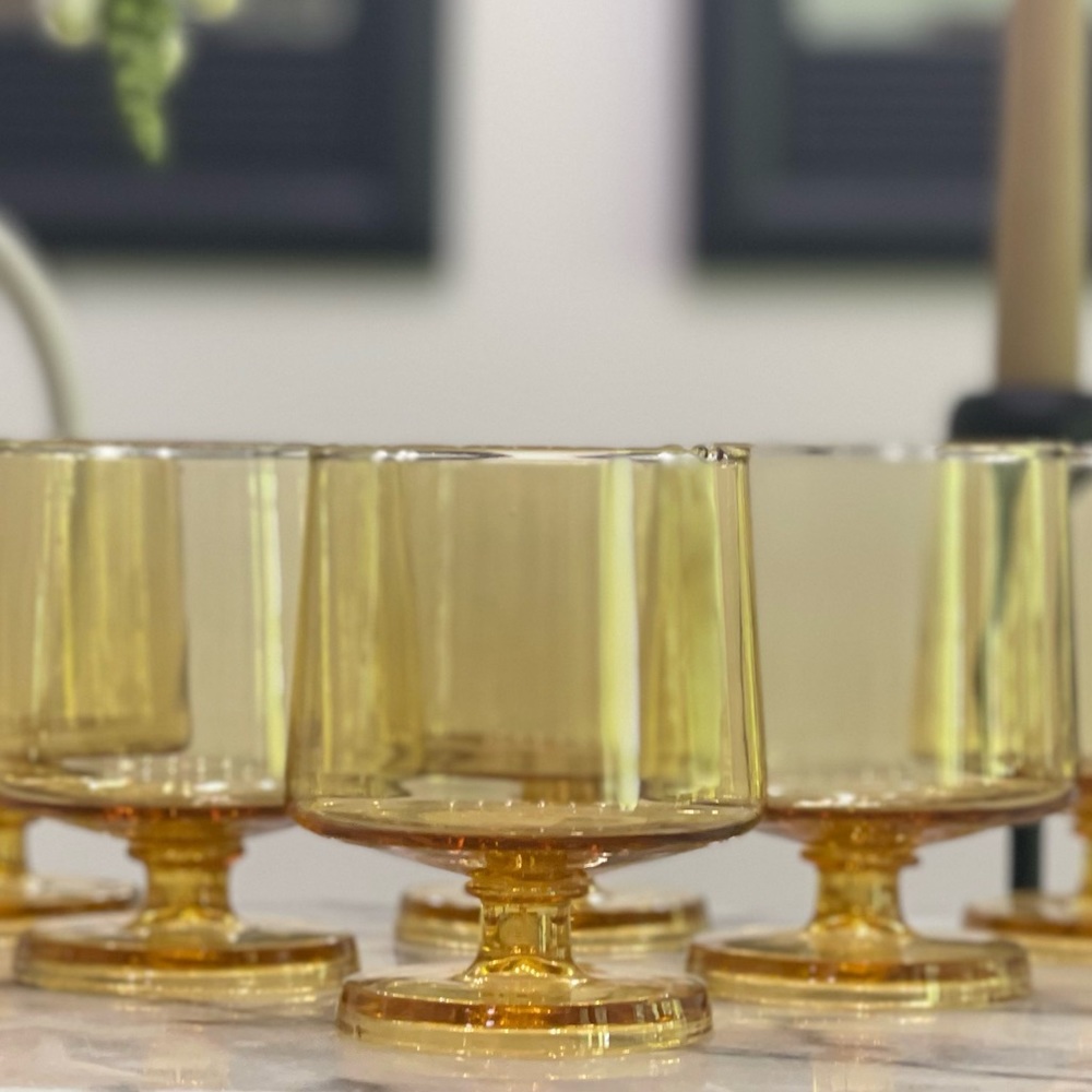✨6 Vintage MID-CENTURY MODERN AMBER SHERBET FOOTED GLASSES✨